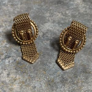 Vintage Earrings Mesh Buckle Screw Back Gold Tone Earrings